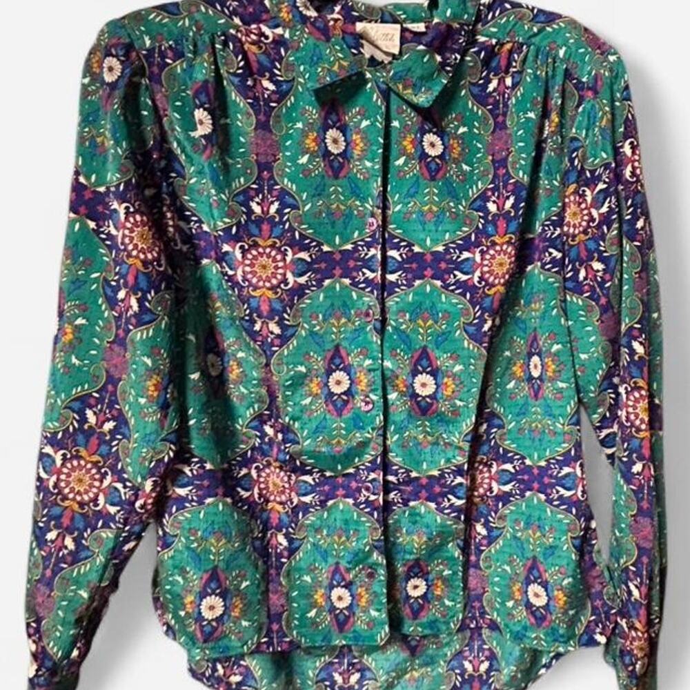 Medium vintage 90s colorful kaleidoscope blouse. Bright, bold statement piece